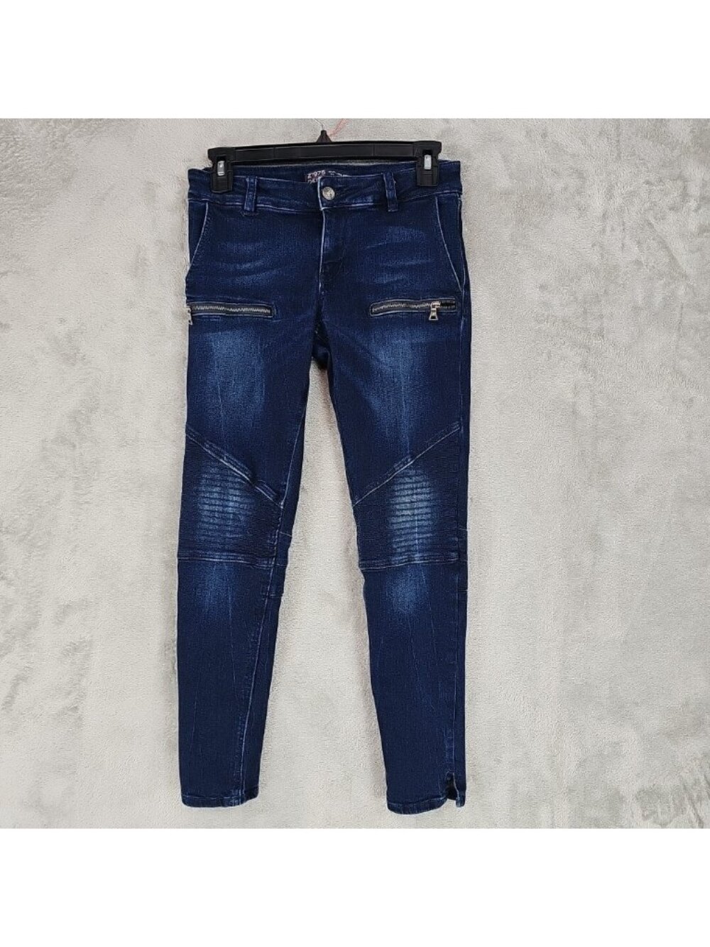 Zara Moto Skinny Jeans Womens Size 4 Blue Dark Wash Zip Pocket Stretch Denim